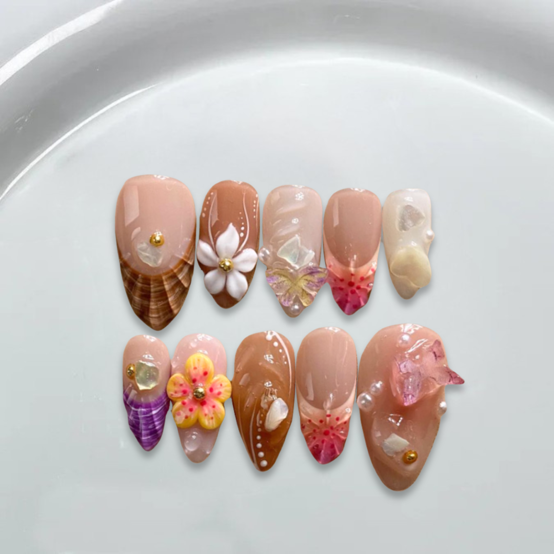 Sweet Summer Garden Almond nails-XHS631