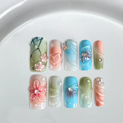 Monet Garden Square Nails