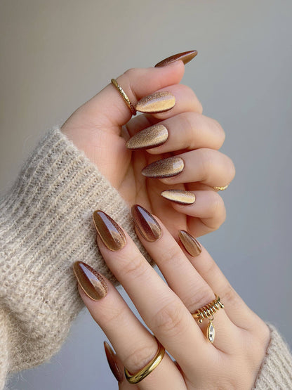 Light Brown Color Cat-Eye Pressonnails