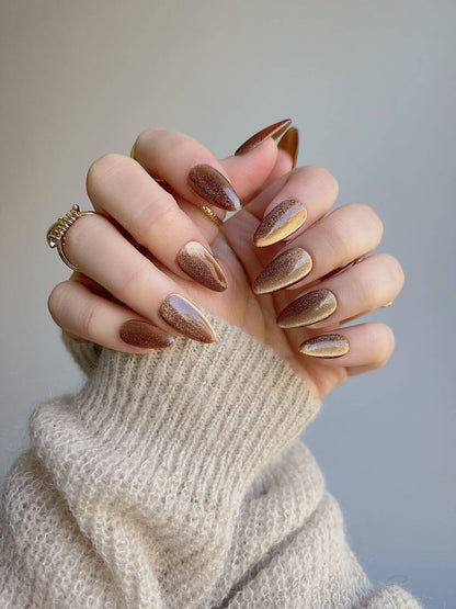 Light Brown Color Cat-Eye Pressonnails