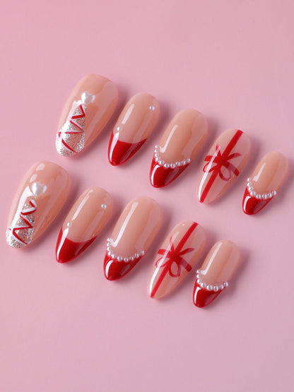 Red Surprise Box Med Almond Press on nails