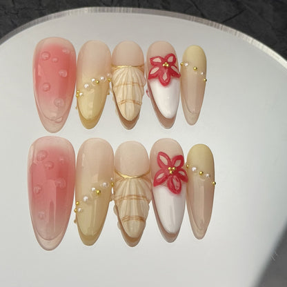 3d flowers Almond Nails