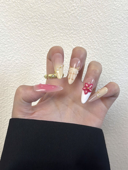 3d flowers Almond Nails