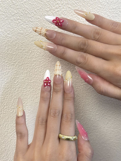 3d flowers Almond Nails