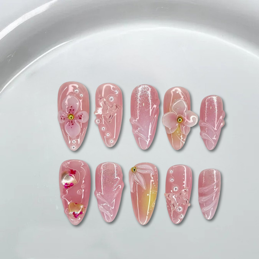 Dreamy Pink Butterfly Nails