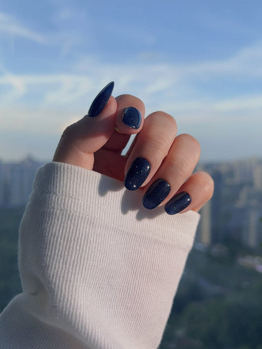 Soild Glitz Navy Press on nails