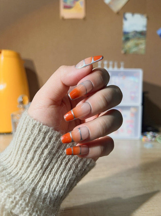 Sunset Long Coffin Press on nails